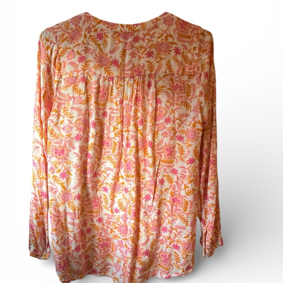Lucky Brand Floral V Neck Blouse Pink Orange Women’s Medium - Picture 4 of 9